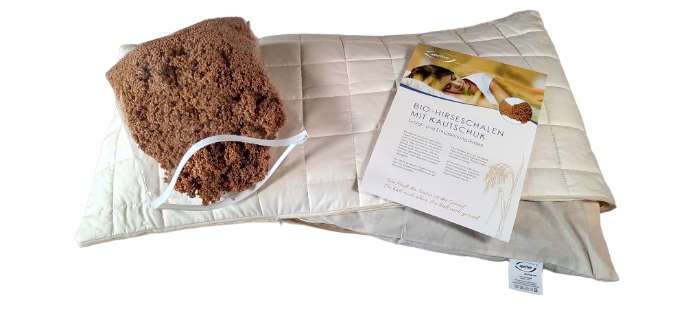 Speltex Schlafkissen 80x40 cm mit Stepphülle - Hirseschalen mit Kautschuk