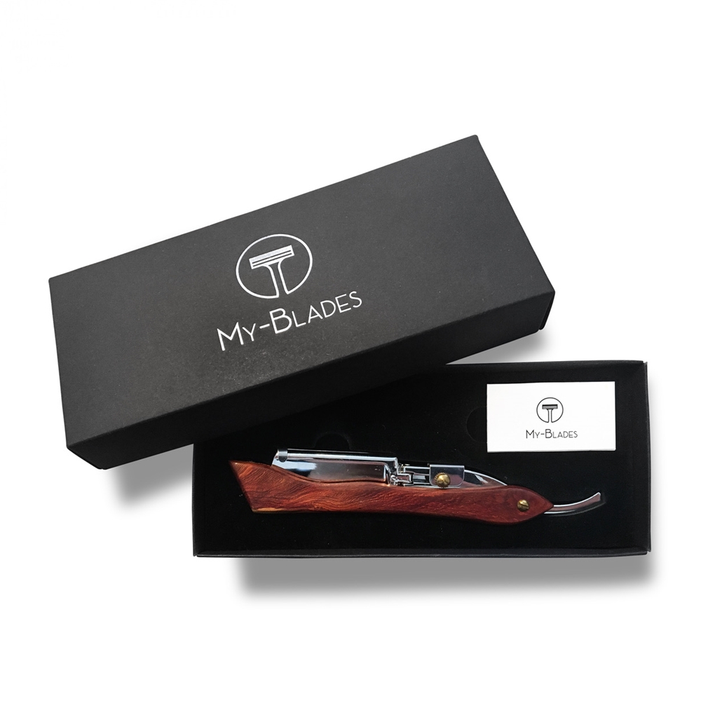 MY-BLADES Rasiermesser mit Holzgriff + 1x Premium-Ersatzklingen