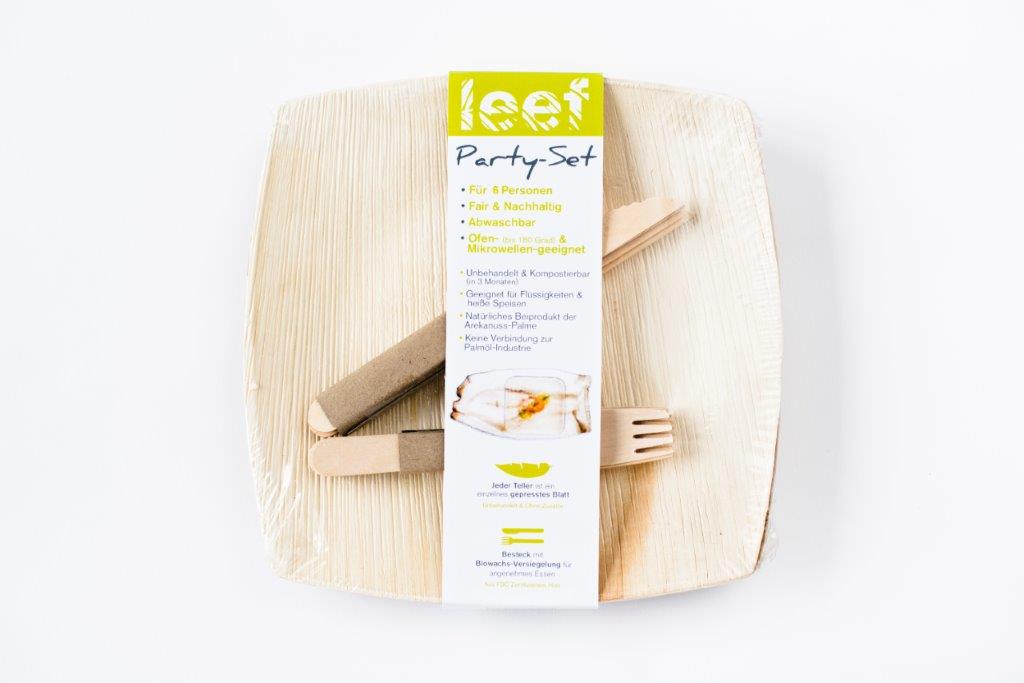 Leef-Party-Set, Palmblatt, 6 Teller, 6 Messer, 6 Gabeln, 20cm x 20cm x 4cm