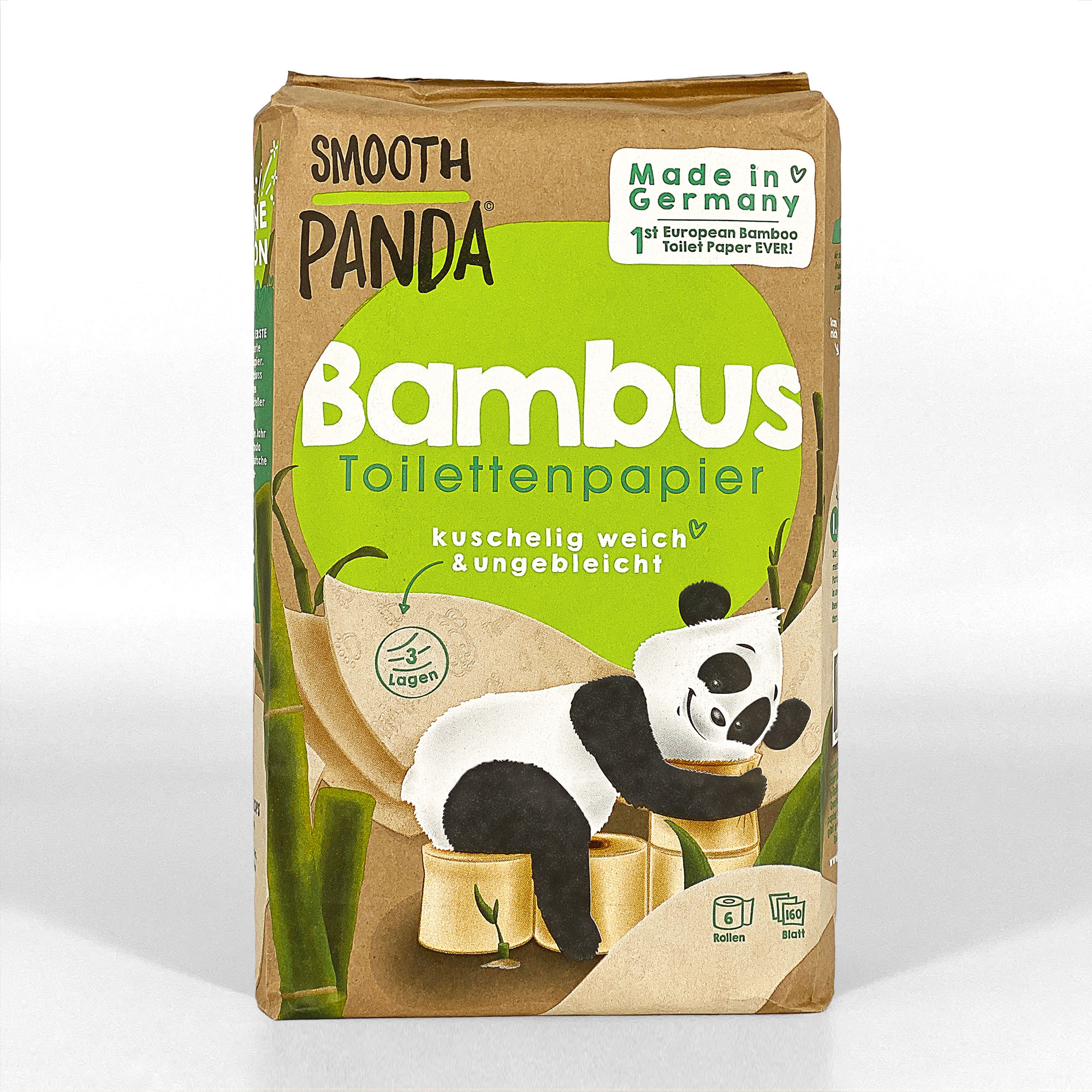 Smooth Panda - Bambus-Toilettenpapier - 6 Rollen á 160 Blatt (Made in Germany)