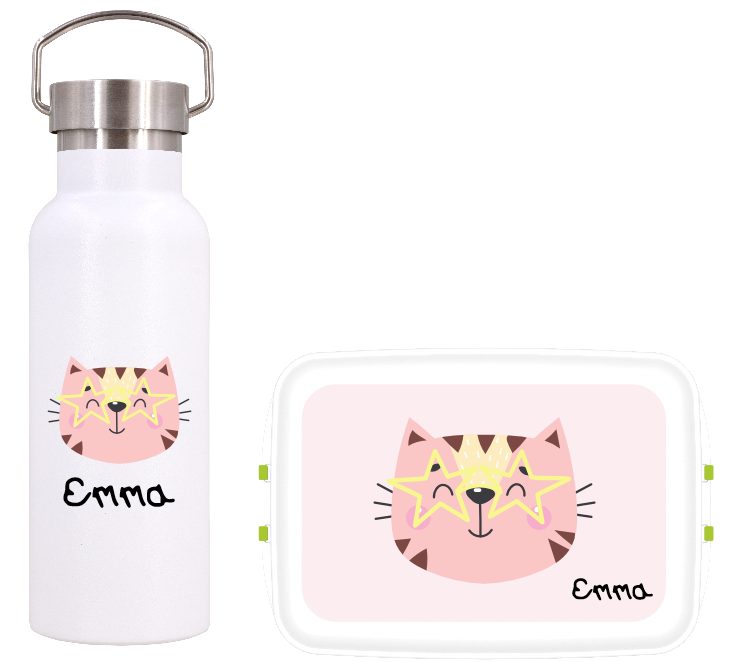 Personalisiertes Kinderset Katze - Flasche und Box