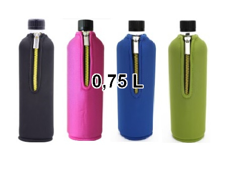 Dora's Glasflasche mit versch. farbigem Neoprenbezug (700ml)