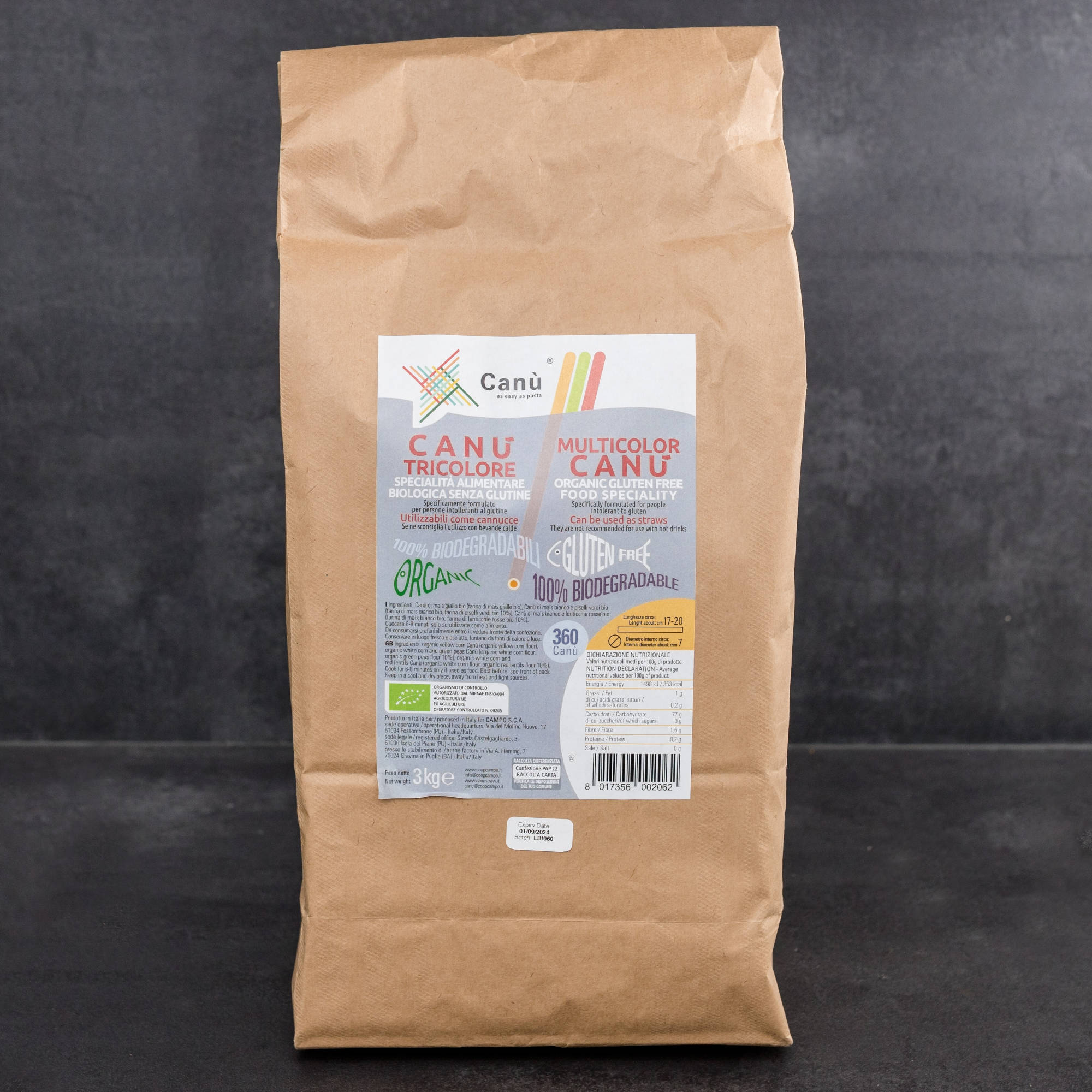 Canù Nudeltrinkhalm Bunt (Gelb, Grün, Orange), 17cm, 360St.