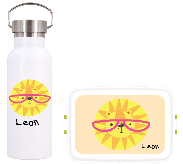 Personalisiertes Kinderset Löwe - Flasche und Box