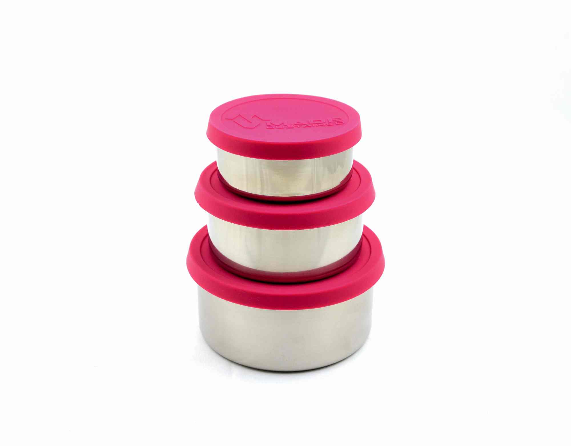 Made Sustained Runde Edelstahlbox mit Deckel in Magenta