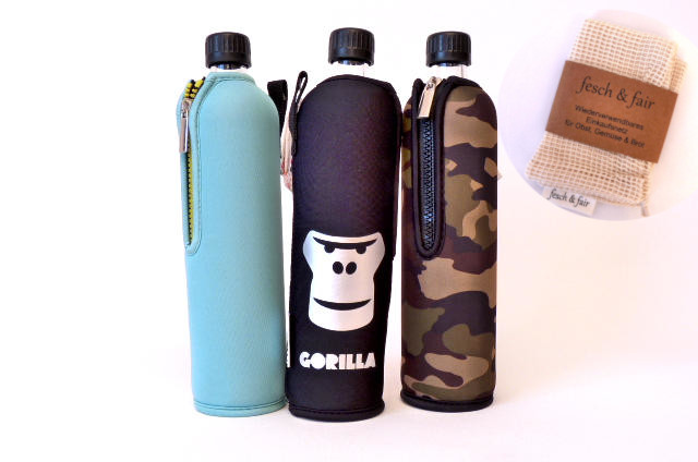 Trinkflaschen Set Gorilla mit Einkaufsbeutel