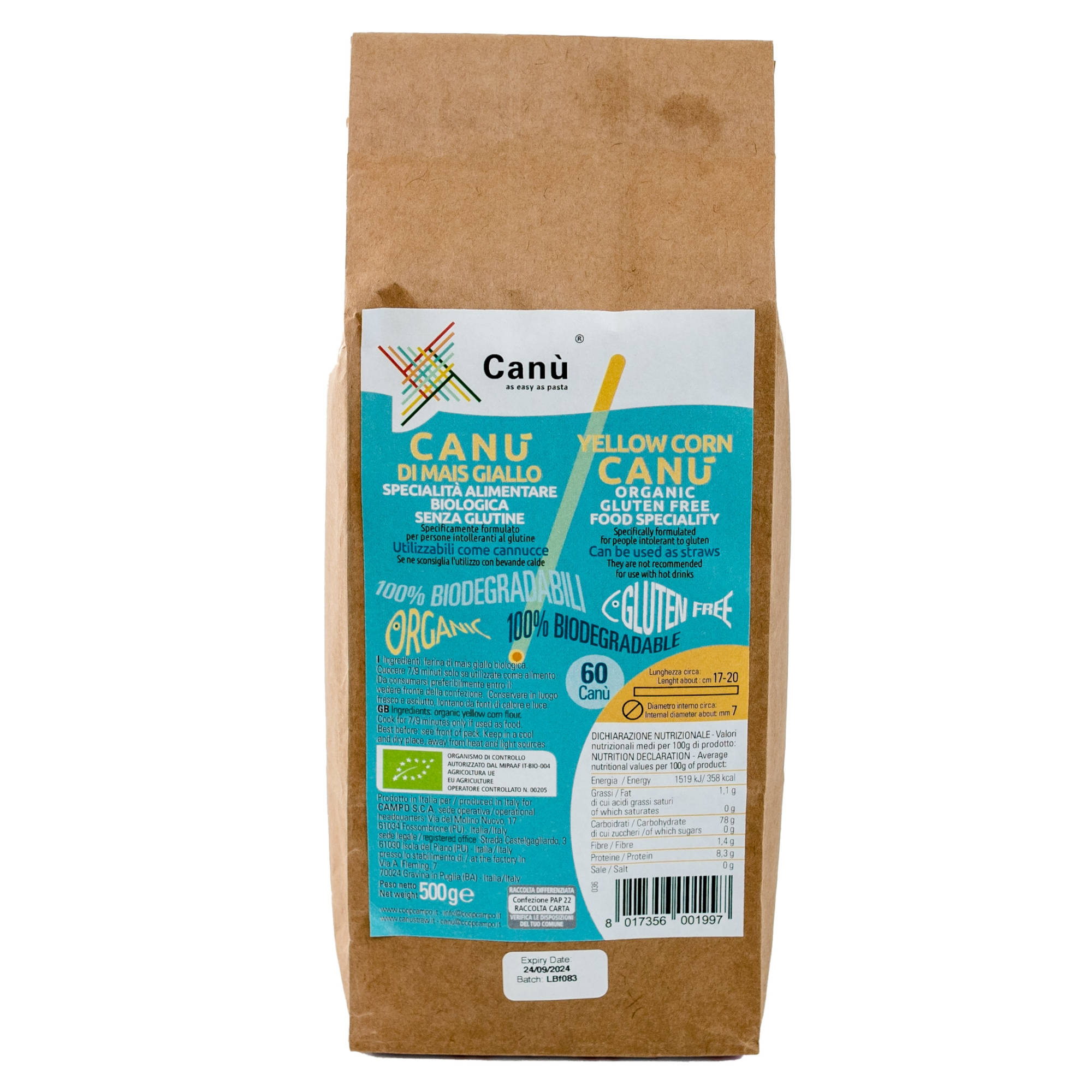 Canù Nudeltrinkhalm Gelb, 17cm, 60 St.