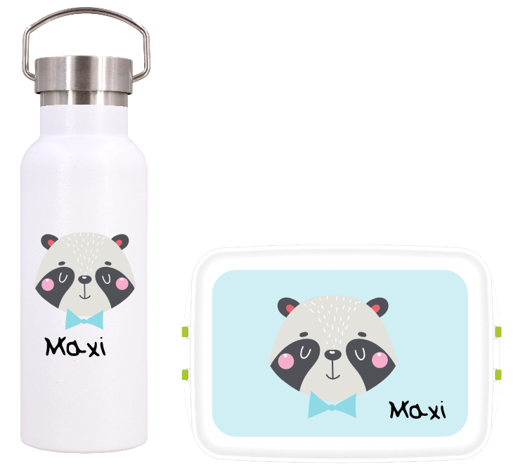Dora's Personalisiertes Kinderset "Waschbär" (Trinkflasche und Lunchbox)
