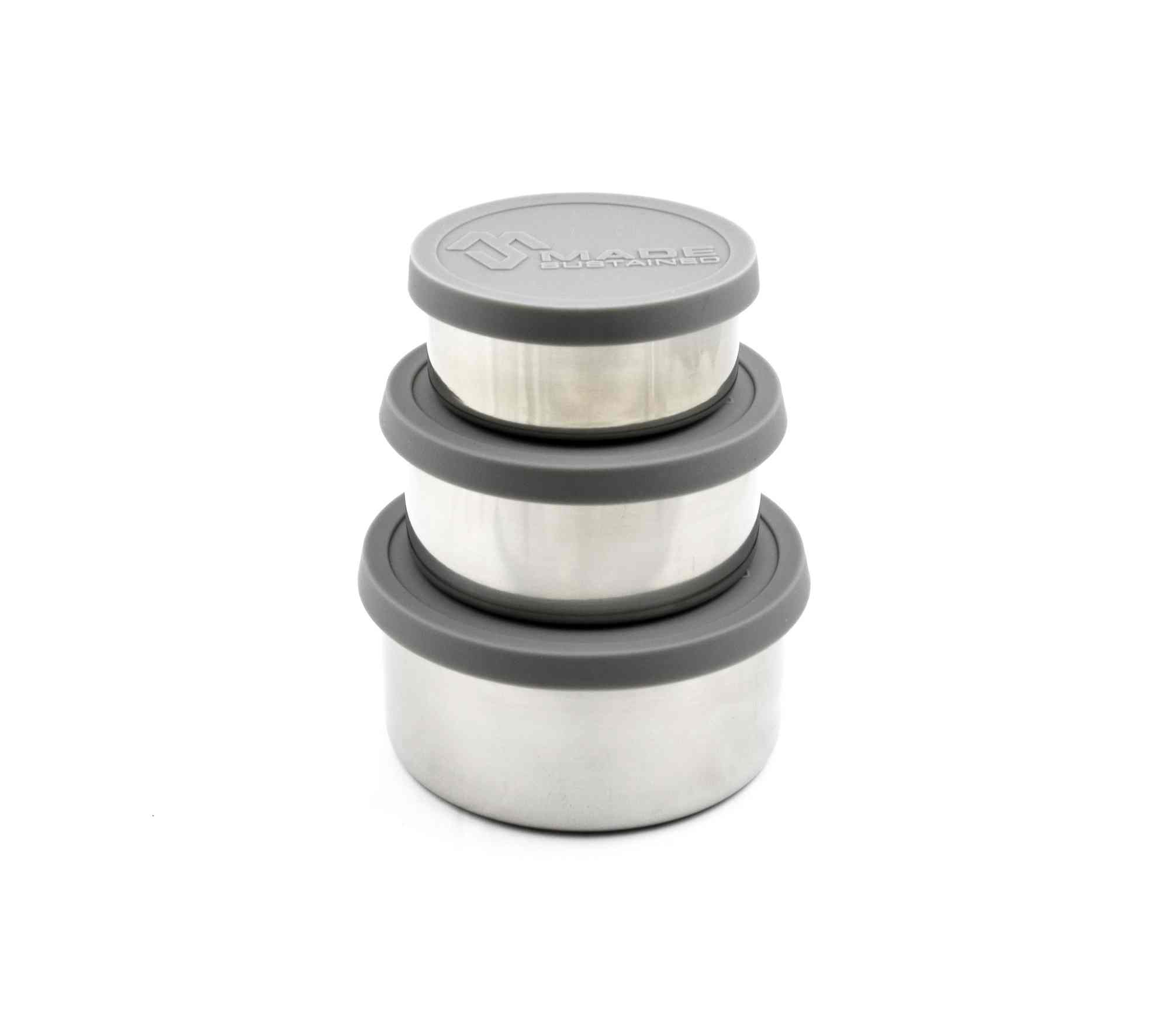 Made Sustained Runde Edelstahlbox mit Deckel in Grau