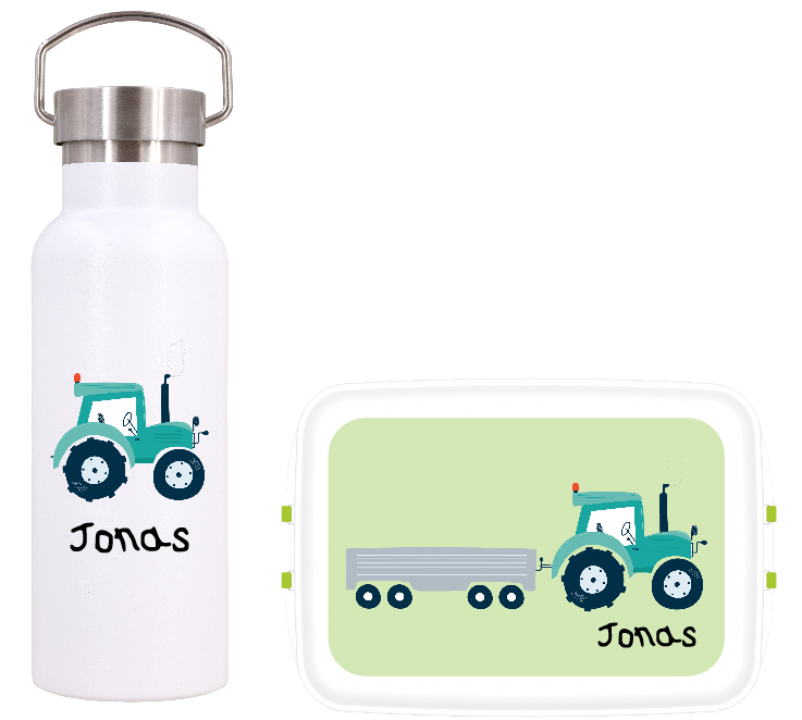 Personalisiertes Kinderset Traktor - Flasche und Box