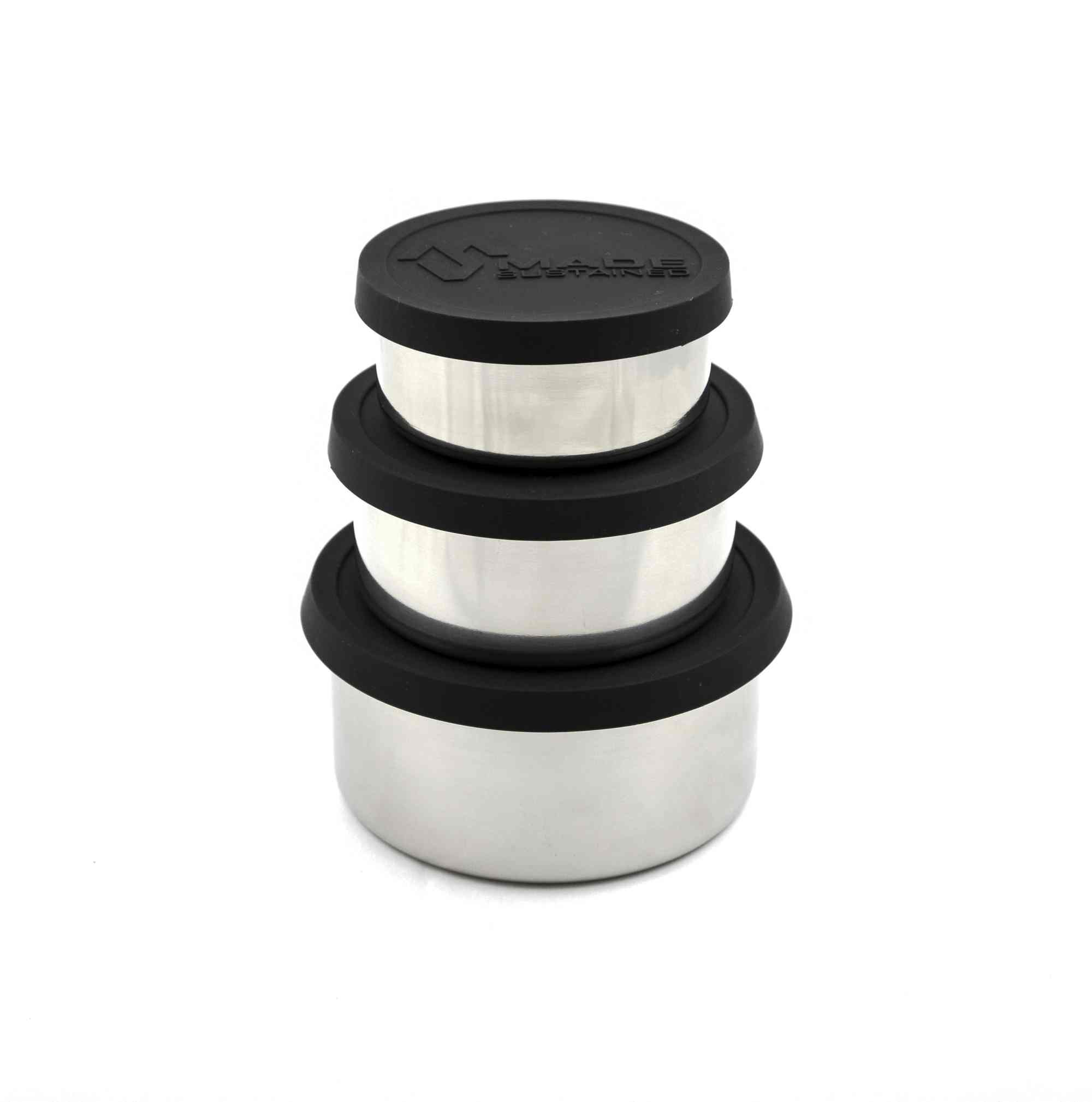 Made Sustained Runde Edelstahlbox mit Deckel in Schwarz