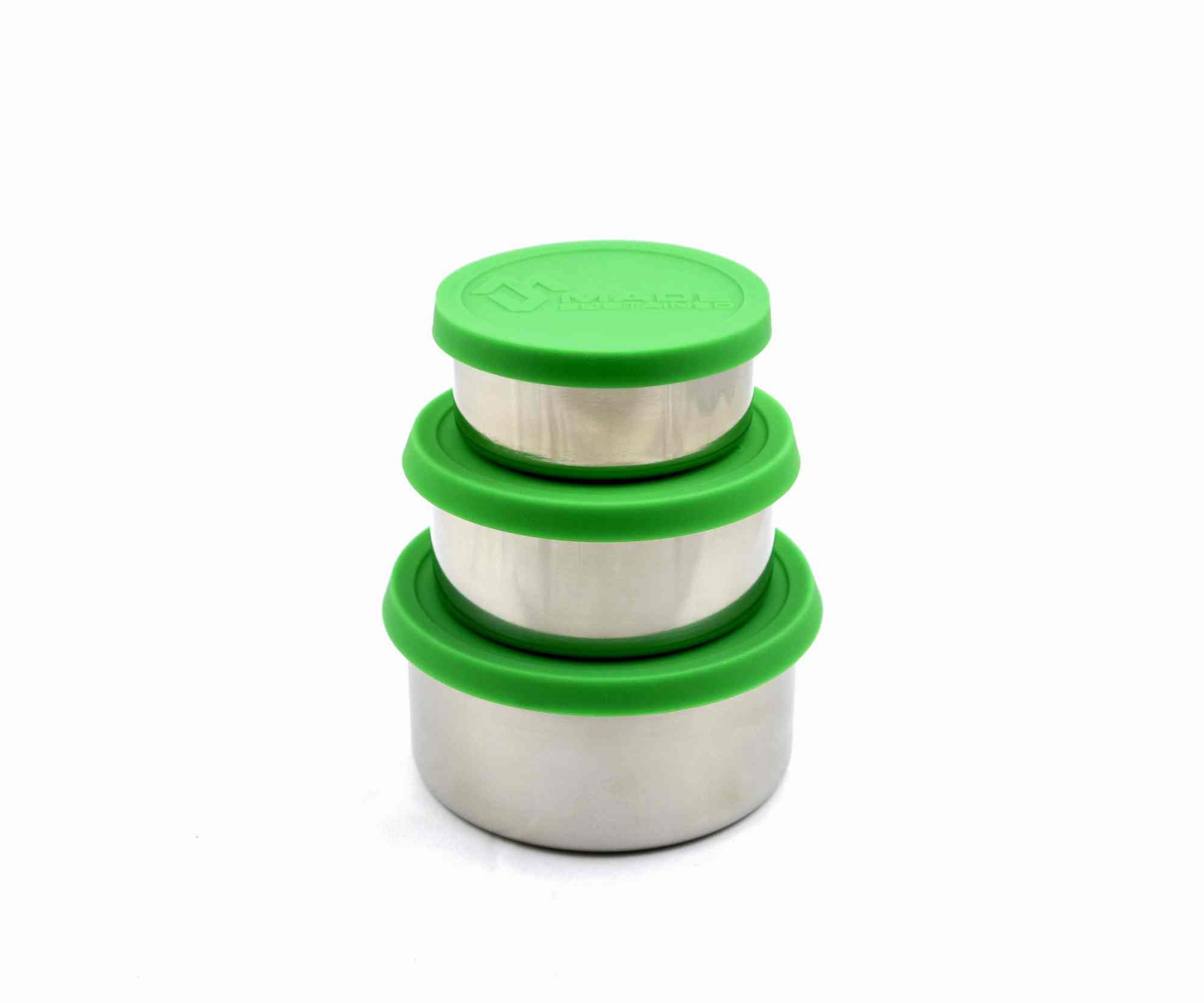 Made Sustained Runde Edelstahlbox mit Deckel in Grün